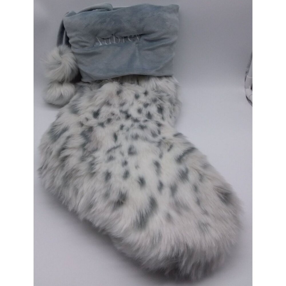 Pottery Barn Teen Aubrey Christmas Holiday New Grey Leopard Faux Fur Stocking